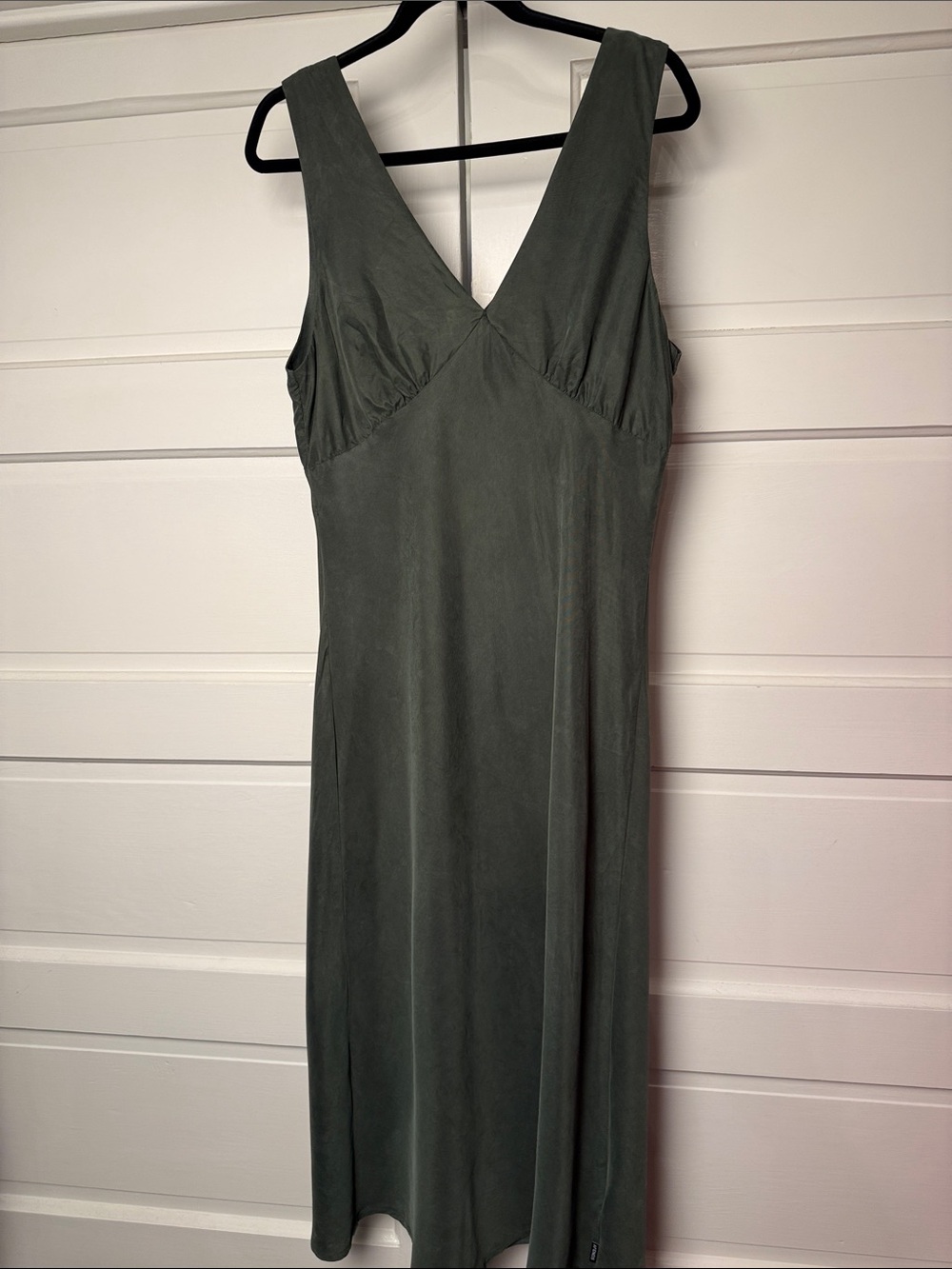 Y2K Slip Dress AFENDS Large 90s Minimalist Cupro V Neck Midi Olive Green